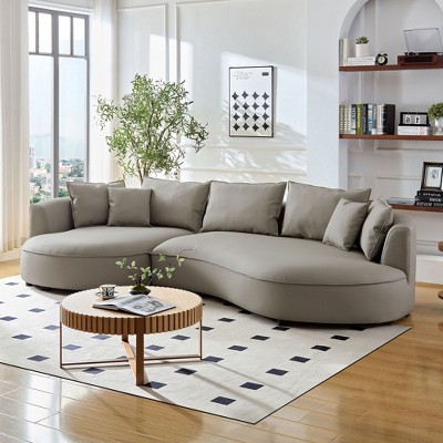 VYNXARIA Modern Sectional curved Sofa Couch for Living Room,Upholstered 5-Seat Sofa Couch Eco-leather Couch Set for Apartment Office,Light Gray