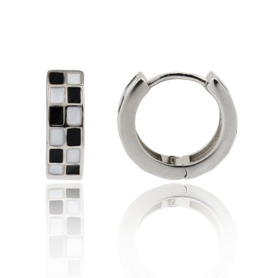 Enamel Small Checker Huggie Earring