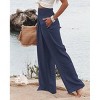 Coolmee Women's High Waisted Cotton Linen Palazzo Pants Wide Leg Long Lounge Pant Trousers with Pocket - 2 of 4