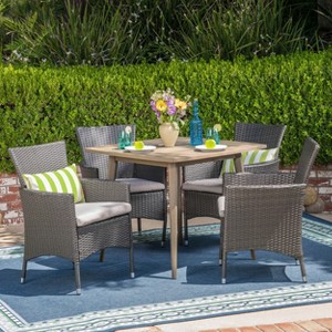 Christopher Knight Home Coronados Outdoor Acacia Wood and Wicker 5 Piece Dining Set with Cushions - 1 of 4