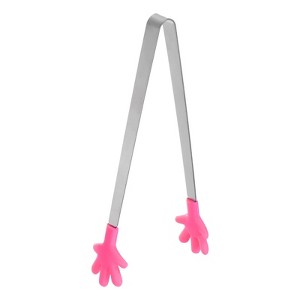 Unique Bargains Stainless Steel Silicone Tips Hand Shape Kitchen Cooking Food Tongs - 1 of 4