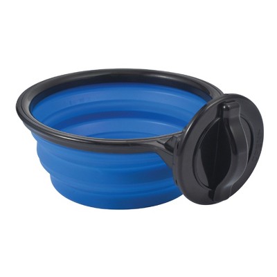 Hanging Crate Dog Bowl, Collapsible Silicone Water Food Feeder Bowl Cage Coop Cup for Cat Bird Pet, Blue/Black