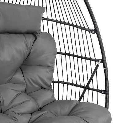 Dark Gray Polyrattan Double Hanging Egg Chair with Cushions