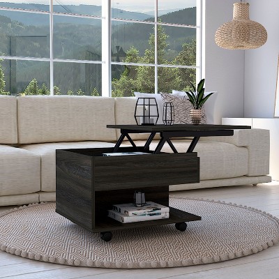 Modern Babel Lift-Top Coffee Table in White & Light Oak with Storage