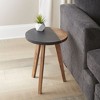 Vynxaria Mid-Century Modern Round Accent End Table Brown, Natural Matte Finish, Acacia Wood/Slate Veneer w/Brass Inlay, Splayed Legs - 3 of 4