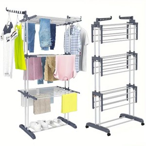 4-Tier Clothes Drying Rack, 67.7" Laundry Drying Rack with Foldable Base, Stainless Steel Drying Racks, Movable Laundry Rack for Indoor & Outdoor - 1 of 4