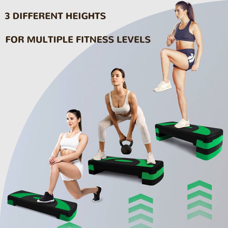 BalanceFrom Fitness Lightweight Portable Adjustable Height Workout Aerobic Stepper Step Platform Trainer with Raisers, Black/Green, 5 of 7