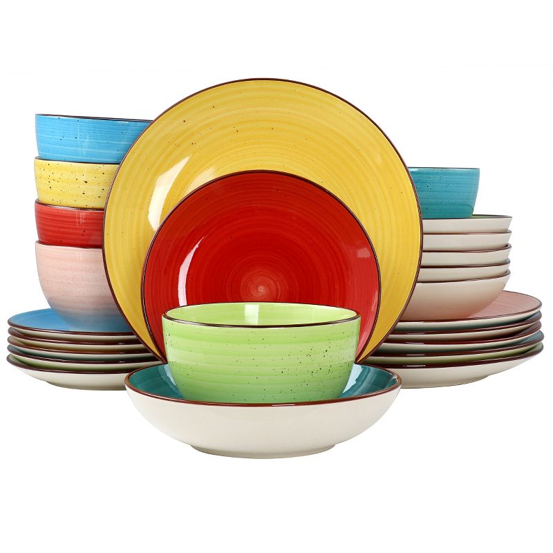 Elama Sebastian 24 Piece Double Bowl Stoneware Dinnerware Set in Assorted Colors, 1 of 10