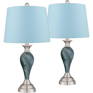 Regency Hill Arden 25" High Twist Modern Coastal Table Lamps Set of 2 Green-Blue Glass Hardback Shade Living Room Bedroom Bedside Nightstand House - 1 of 4