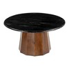 HomeRoots 35" Black and Walnut Genuine Marble and Solid Wood Round Pedestal Coffee Table - 4 of 4