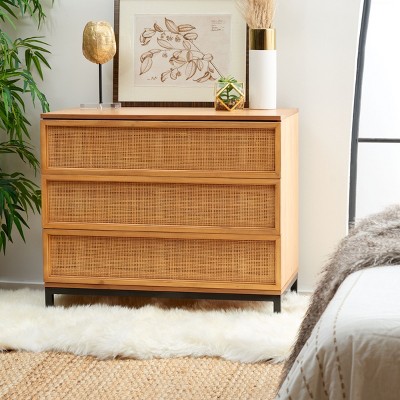 Natural Rattan and Black 3-Drawer Chest