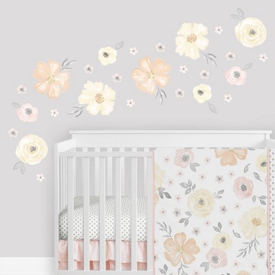 Watercolor Floral Wall Decal Stickers Yellow/Pink - Sweet Jojo Designs
