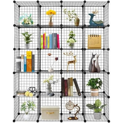 20-Cube Modular Storage Rack, DIY Multifunctional Wire Mesh Organizer Shelf, Bookshelf for Home, Office, Bedroom, Black