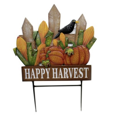 Home & Garden 35.0" Fence W/ Pumpkins & Corn Stake Crow Happy Harvest Direct Designs International  -  Decorative Garden Stakes
