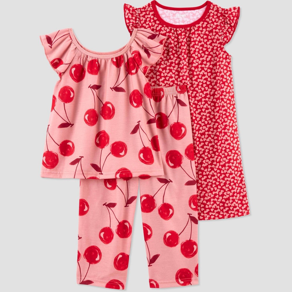 Carter's Just One You Toddler Girls' 3pc Cherries and Hearts Pajama Set - Red 4T