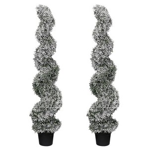 poetree 3ft / 4ft Artificial Snow-Flocked Spiral Topiary Tree with Planter,Christmas Trees for Indoor and Outdoor, Boxwood or Cedar,Set of 2 - 1 of 4