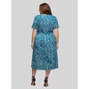 24seven Comfort Apparel Plus Size Teal Print Short Sleeve Tie Waist Midi Dress - 3 of 4