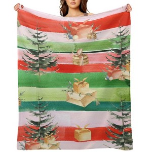 FIONECA Watercolor Stripe Christmas Blanket with Tree and Gift Pattern Soft Cozy Holiday Throw 50x60 inches - 1 of 1