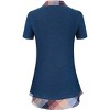 Women's Short Sleeve Contrast Collared Shirts Patchwork Work Blouse Tunics Tops - 2 of 4