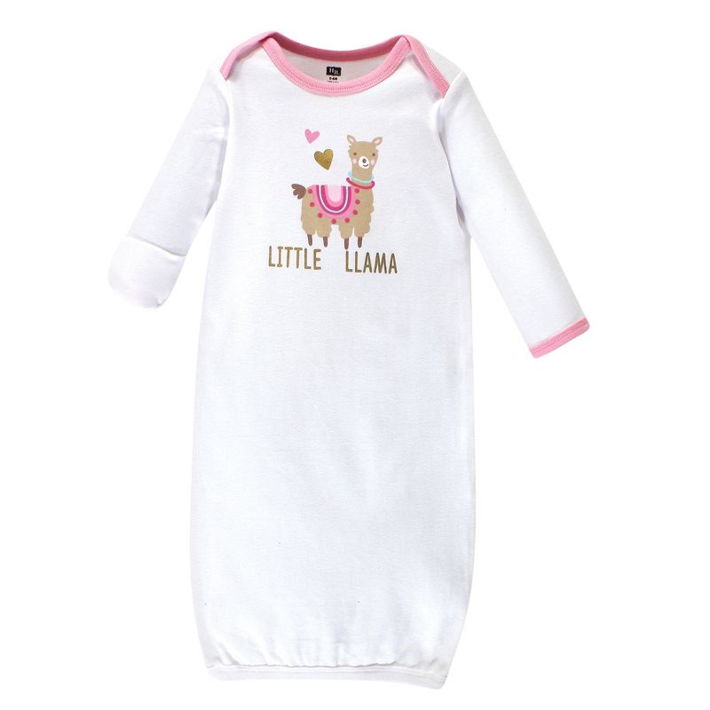 Hudson Baby Infant Girl Cotton Long-Sleeve Gowns 4pk, Little Llama, 0-6 Months, 3 of 7