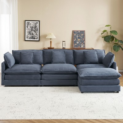 Whisen 112" Modern Design Modular Sofa Couch Upholstered Corduroy L-Shape Sectional Sofa with Side Storage Pockets