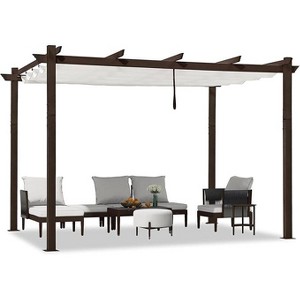 PURPLE LEAF Outdoor Metal Pergola with Retractable Canopy Patio Shade Cover for Garden Pool Yard Brown Aluminum Frame - 1 of 4