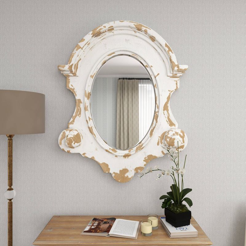 Fiberglass Carved Oval Wall Mirror with Arched Top and Distressing White - Olivia &#38; May, 6 of 18