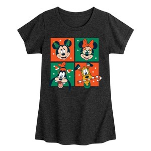 Girls' - Disney - Mickey And Friends Christmas Grid Fitted Short Sleeve Graphic T-Shirt - 1 of 4