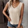 Women's V-Neck Twist Knit Tops Sleeveless Casual Knit Tank Tops Vacation Beach Knit Basic Tees - 2 of 4