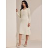 INSPIRE CHIC Women's Ribbed Knit Long Sleeve V Neck Lightweight Sweater Elegant Pleated Dress - 3 of 4