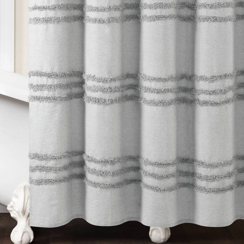 72&#34;x72&#34; Boho Kendra Tufted Yarn Dyed Eco Friendly Recycled Cotton Shower Curtain Light Gray - Lush D&#233;cor, 5 of 6