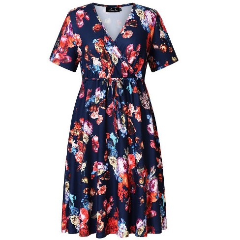 Women's Plus Size Floral V-neck Dress Knee Length Mini Dresses : Target
