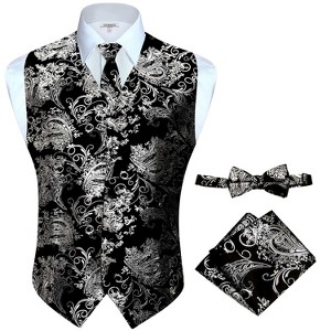 Gioberti Men's Formal 4pc Metallic Paisley Vest Necktie Bowtie and Pocket Square - 1 of 4
