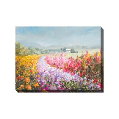 Cottage Garden West of The Wind Flowering Footpath Colorful 40 x 30 Inch Waterproof Gallery Wrapped Canvas, Outdoor Garden, Yard, Patio All Weather