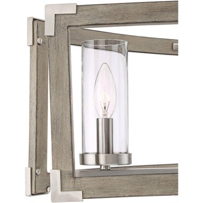 Modern Farmhouse Brushed Nickel and Wood Linear Island Chandelier