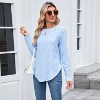 Women's Round Neck Long Sleeve Blouse with Button Detail and Curved Hem Comfortable Casual Pullover Top for Daily Wear - 3 of 4