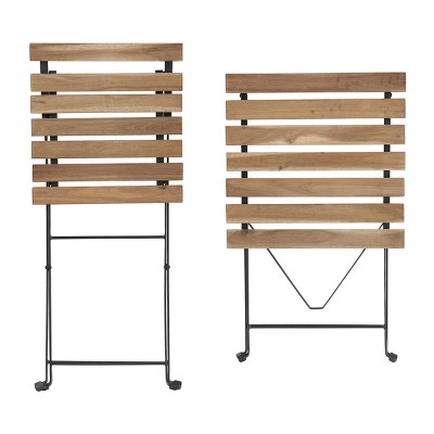 Brown Acacia Wood and Steel Folding Patio Bistro Set
