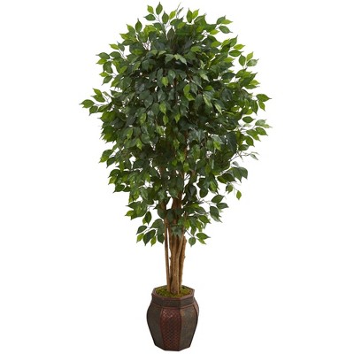 Nearly Natural 6’ Ficus Artificial Tree in Decorative Planter