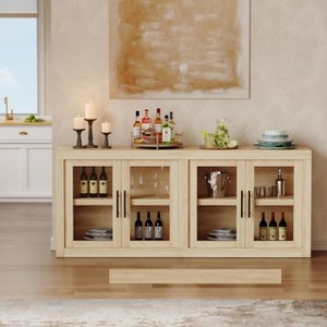 70.8" Sideboard Buffet Cabinet with 4 Glass Doors, Farmhouse Modern Accent Cabinet with Storage, Wood Coffee Bar for Living Room, Kitchen, Hallway - 1 of 4