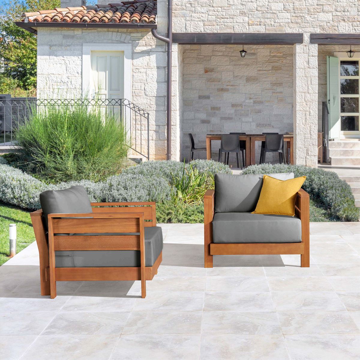 Alaterre Furniture Barton Outdoor Patio Chairs Set of 2 - Weather-Resistant Eucalyptus Wood Armchairs with Thick Cushions (Natural) - thumbnail 6
