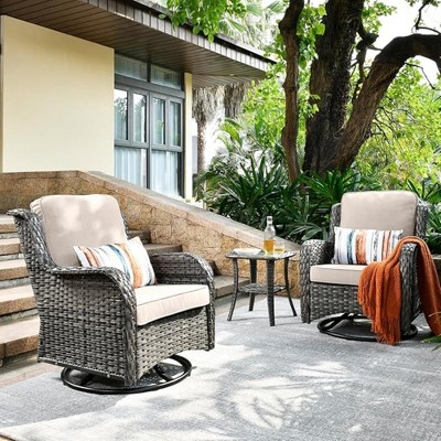 XIZZI Wicker Patio Furniture Set with 3-Seat Sofa, Swivel Rocking Armchairs & Ottomans & Side Table, Modular Sectional Outdoor Conversation Sofa Set