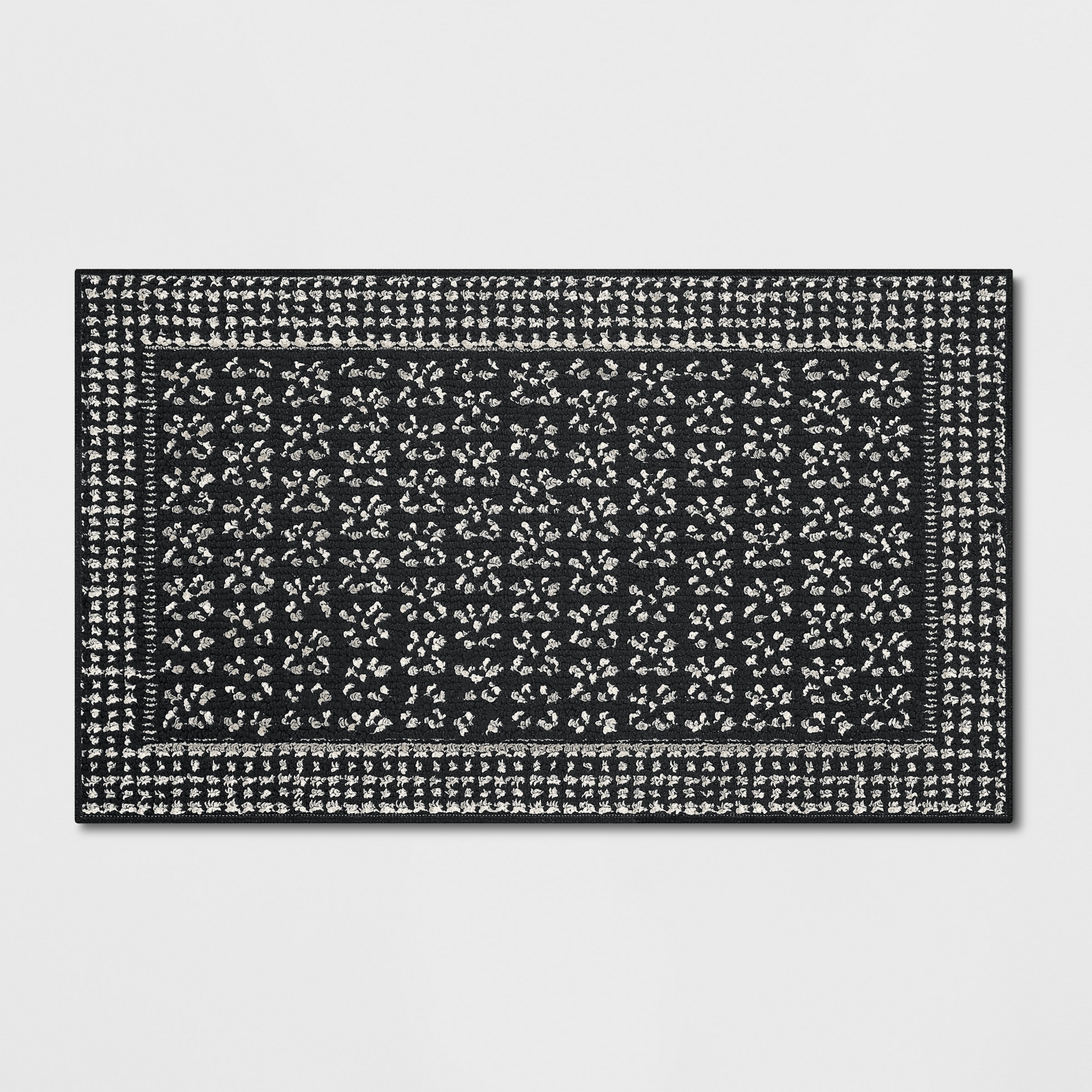 1'8"x2'10" Washable Geometric Border Tufted Accent Rug Black - Threshold™