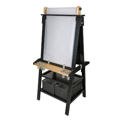 Charcoal and Natural Dual-Sided Toddler Art Easel with Storage