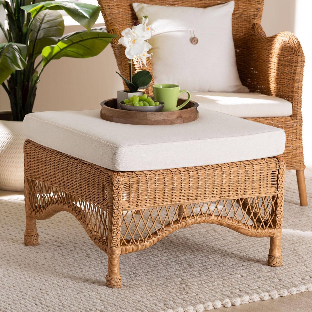bali & pari Brooklyn Braided Rattan Ottoman Stool Light Honey - thumbnail 7