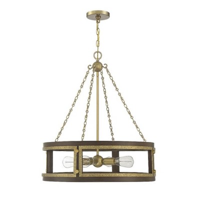 Savoy House Lakefield 4 - Light Pendant in  Burnished Brass/Walnut