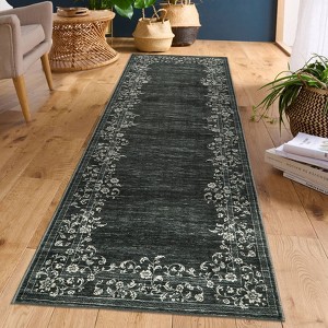 Modern Machine Washable Area Rugs Floral Printed Floor Carpet Non Slip Backing Stain Resistant Indoor Soft Mat - 1 of 4