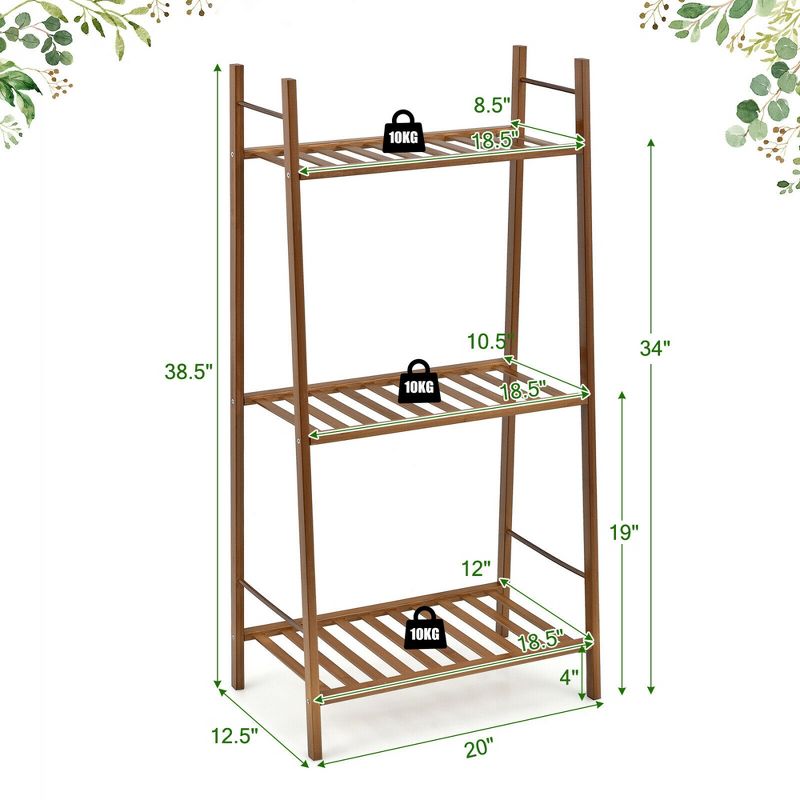 Costway Bamboo Plant Stand 3 Tiers Plant Rack Vertical Tiered Plant Ladder Shelf, 4 of 11