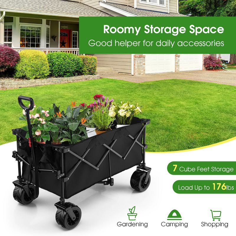 Costway Folding Collapsible Wagon Utility Garden Cart w/ Wide Wheels Adjustable Handle, 5 of 11