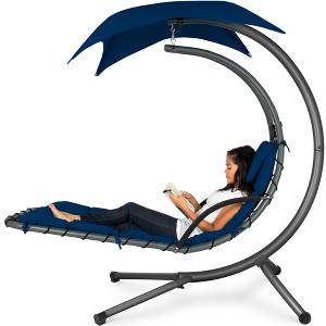 Best Choice Products Hanging Curved Chaise Lounge Chair Swing for Backyard, Patio w/ Pillow, Shade, Stand - 1 of 4
