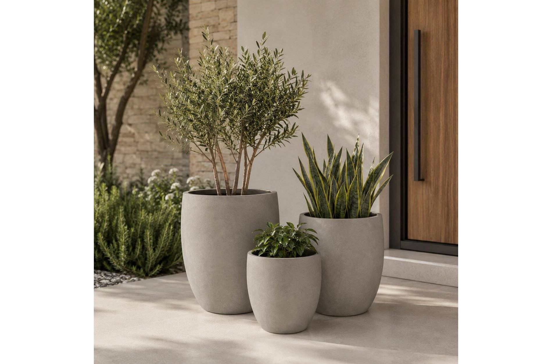Rosemead Home & Garden 3pc Concrete Outdoor Planter Pot Beige
